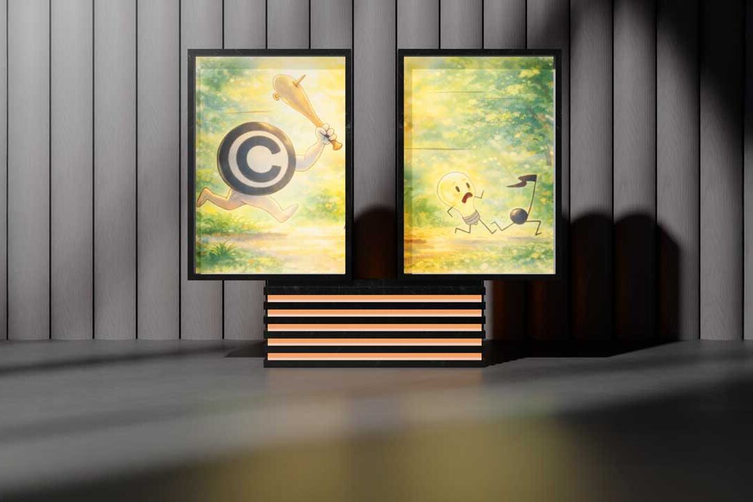 Illustration of a stage with privacy-themed panels, representing online tracking and protecting personal data while browsing.