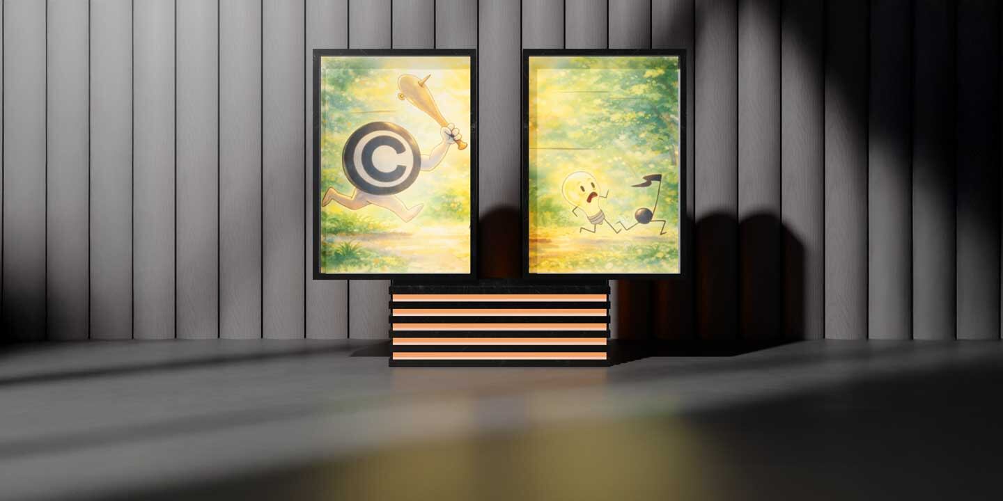 Illustration of a stage with privacy-themed panels, representing online tracking and protecting personal data while browsing.