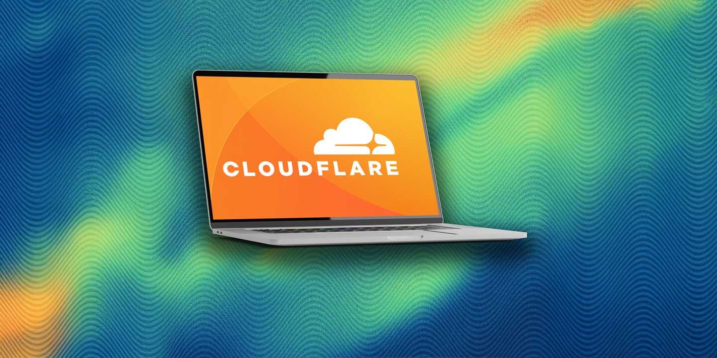 Cloudflare laptop illustration representing DDoS protection and low-latency routing for gaming proxies vs VPNs.