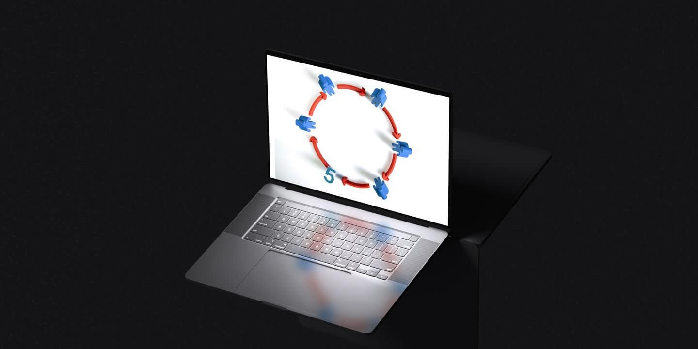PR team workflow with a project timeline and productivity icons for tasks, communication, and analytics