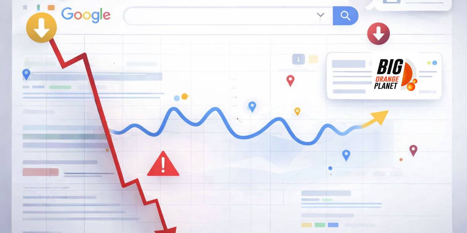 SEO ranking decline chart showing common causes of sudden Google ranking drops including algorithm updates, technical issues, content problems, and authority loss.
