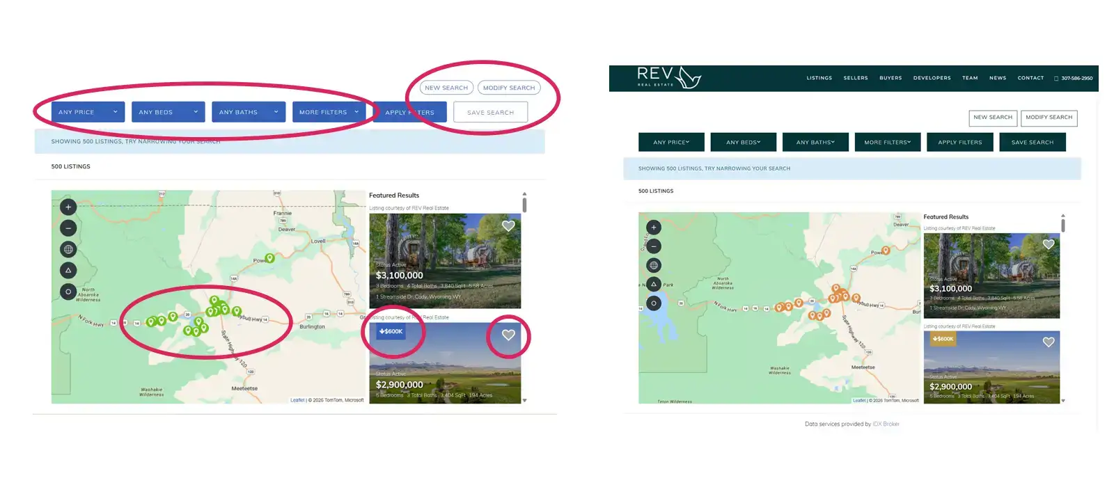 Custom styling applied to an IDX Broker listings page using WordPress CSS