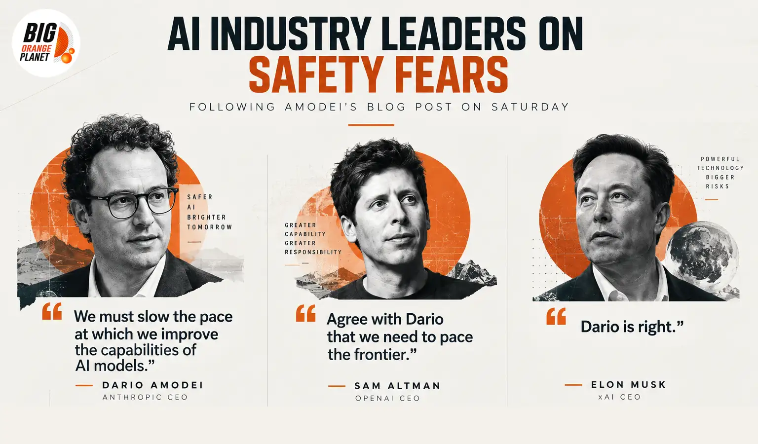 Dario Amodei, Sam Altman and Elon Musk discussing concerns about the pace and safety of AI development